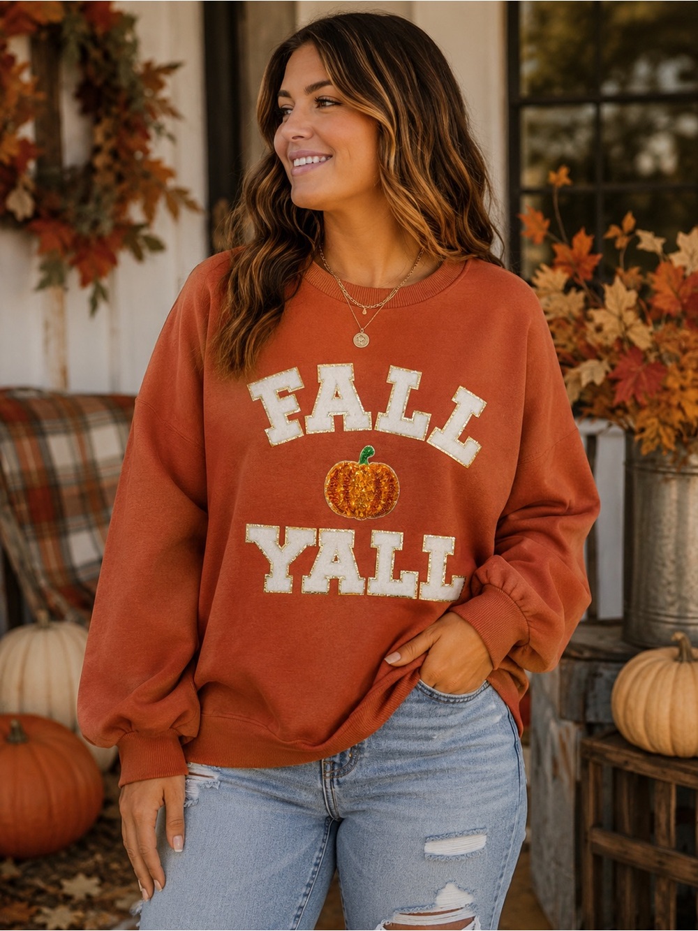Enza “Fall Y’all” Pumpkin Graphic Sweatshirt Medium | NWOT Cozy Autumn Crewneck